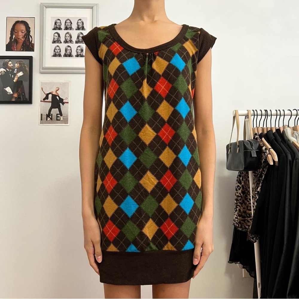 Vintage 90s argyle mini dress